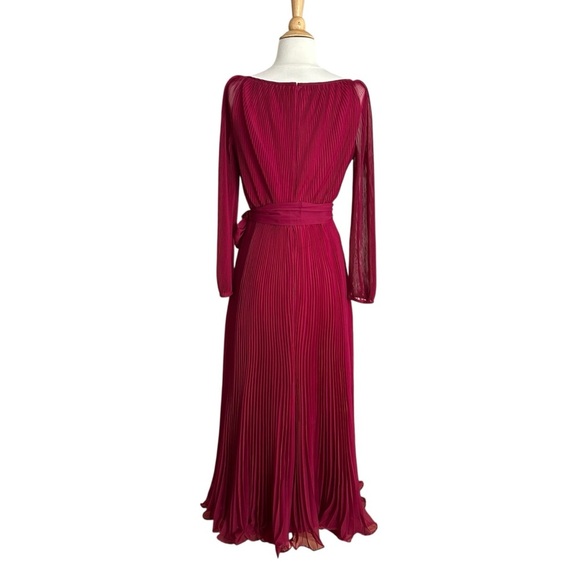 MISS ELLIETTE California Vintage 70s Pleated Maxi Dress Magenta Evening Chiffon - Picture 3 of 15